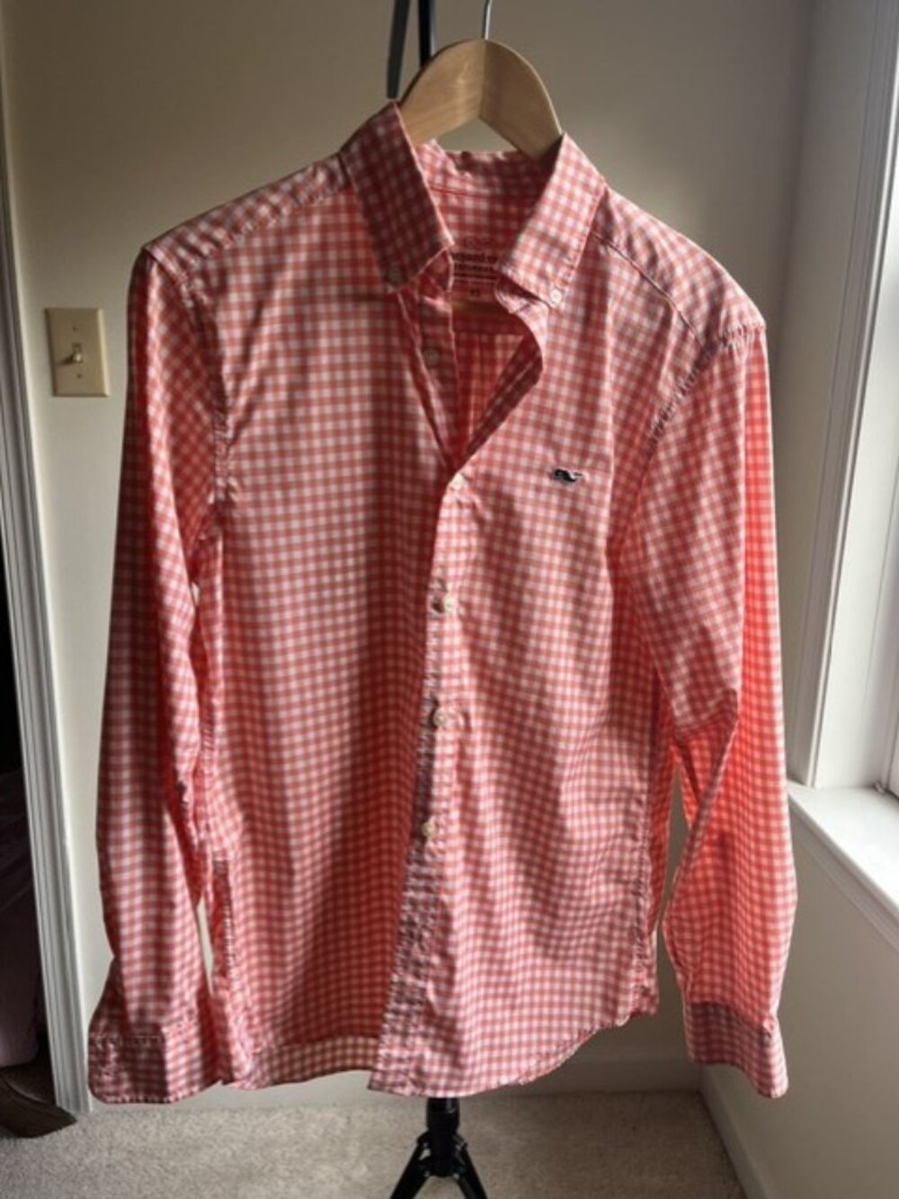Vineyard Vine Orange/White Checkered Button-down Shirt Womens XS Casual Preppy